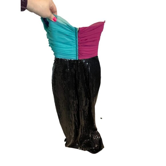 Mike Benet Formals Pink Blue Black Sequined Strapless Vintage Formal Dress Sz 10 - Picture 2 of 10